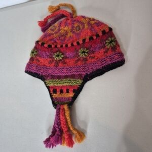 Newari Womens Icelandic Design Handmade in Nepal Wool Hat w/ Ear Flaps - Size OS
